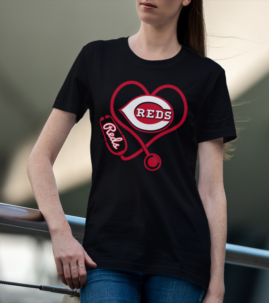 Cincinnati Reds Heart Stethoscope Nurse Fan Gear T-Shirt
