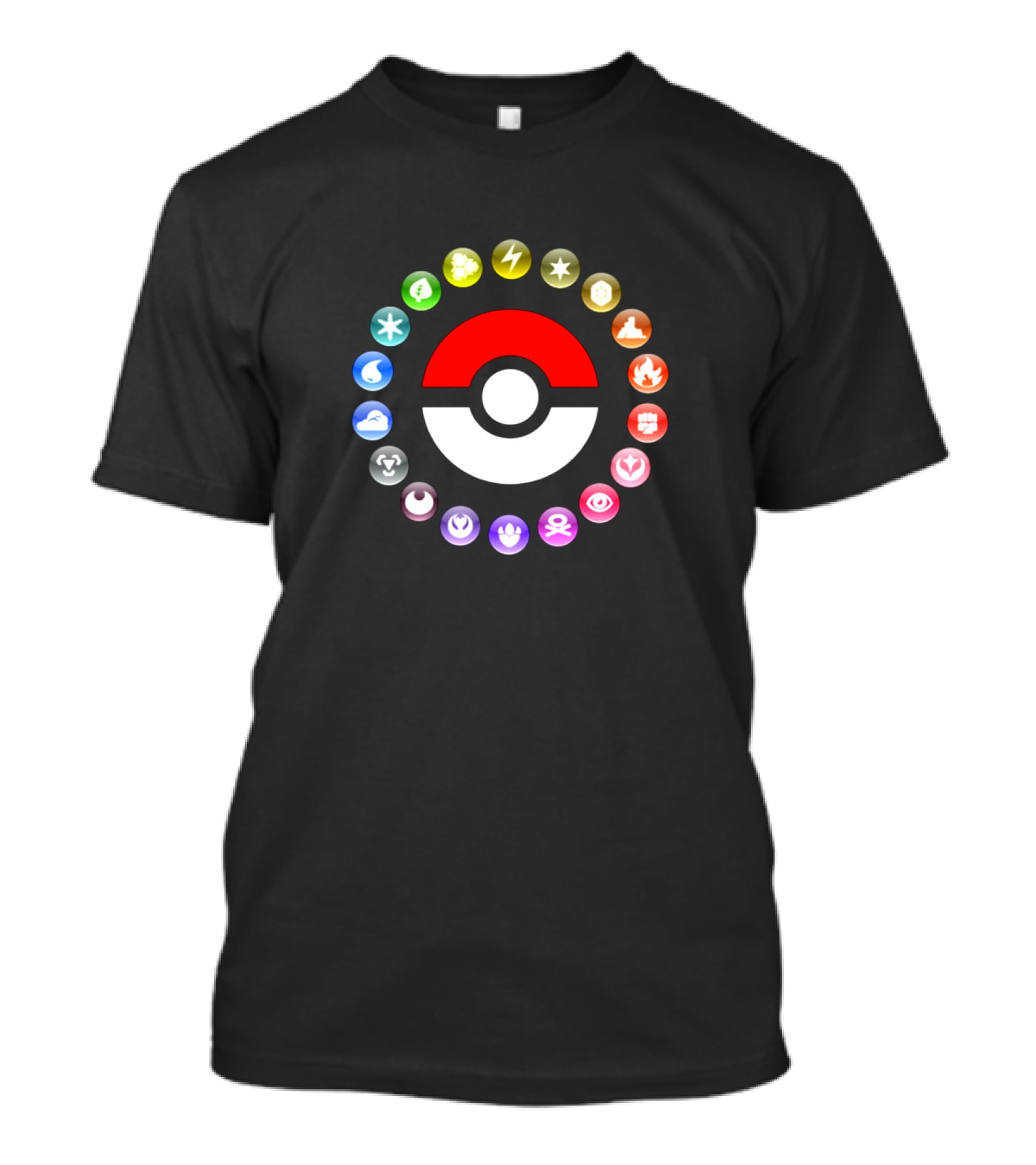 Pokemon Type Symbols Circle With Pokeball Center T-Shirt