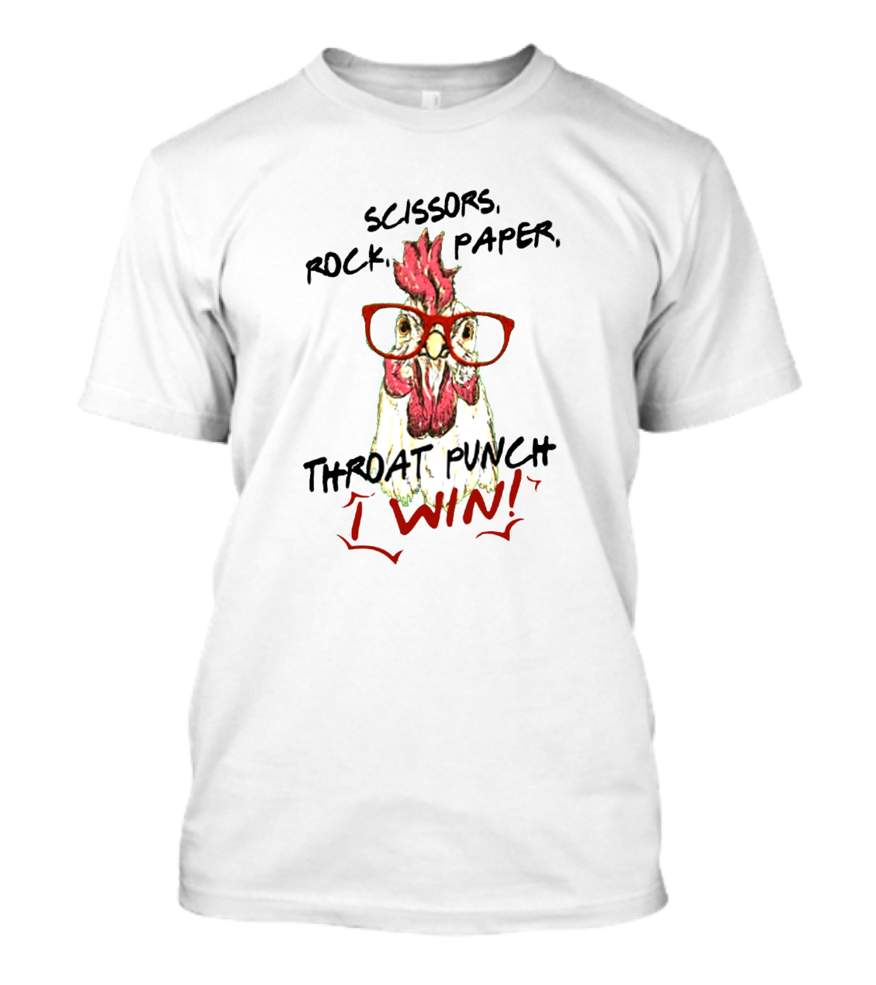 Scissors Rock Paper Throat Punch I Win Chicken Wearing Glasses T-Shirt