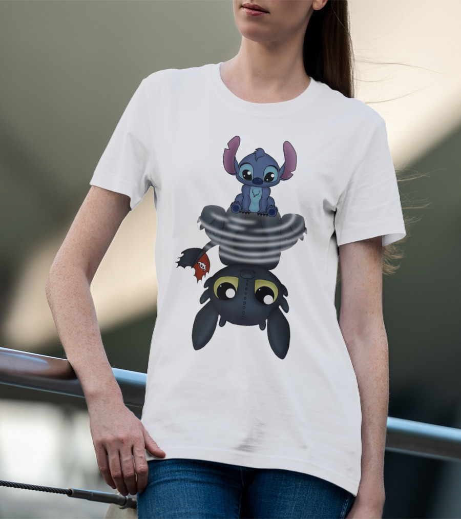 Stitch Sitting On Toothless Animation Crossover T-Shirt
