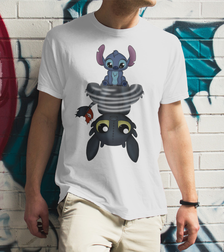 Stitch Sitting On Toothless Animation Crossover T-Shirt