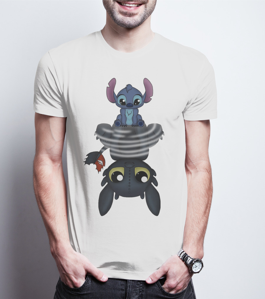 Stitch Sitting On Toothless Animation Crossover T-Shirt