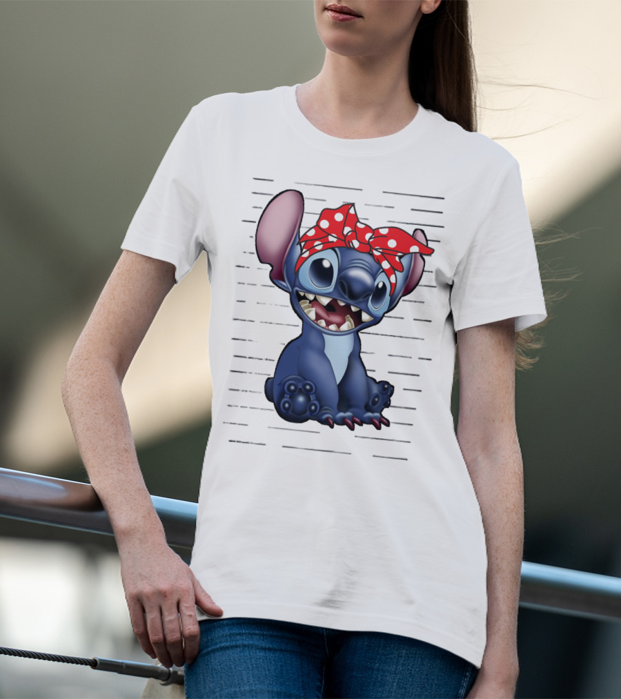 Stitch Disney Character With Red Polka Dot Headband T-Shirt