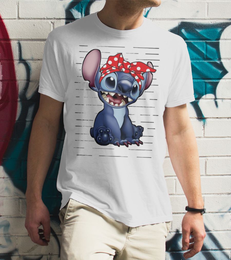 Stitch Disney Character With Red Polka Dot Headband T-Shirt