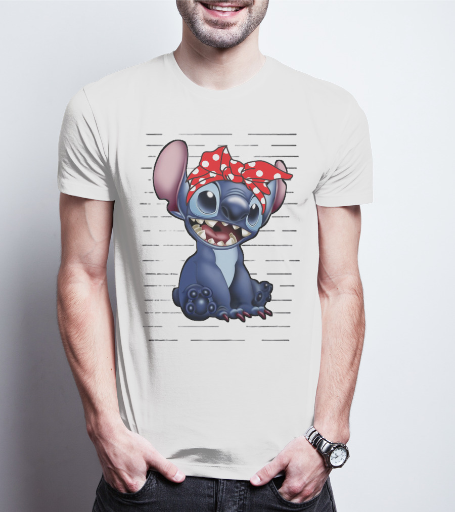 Stitch Disney Character With Red Polka Dot Headband T-Shirt