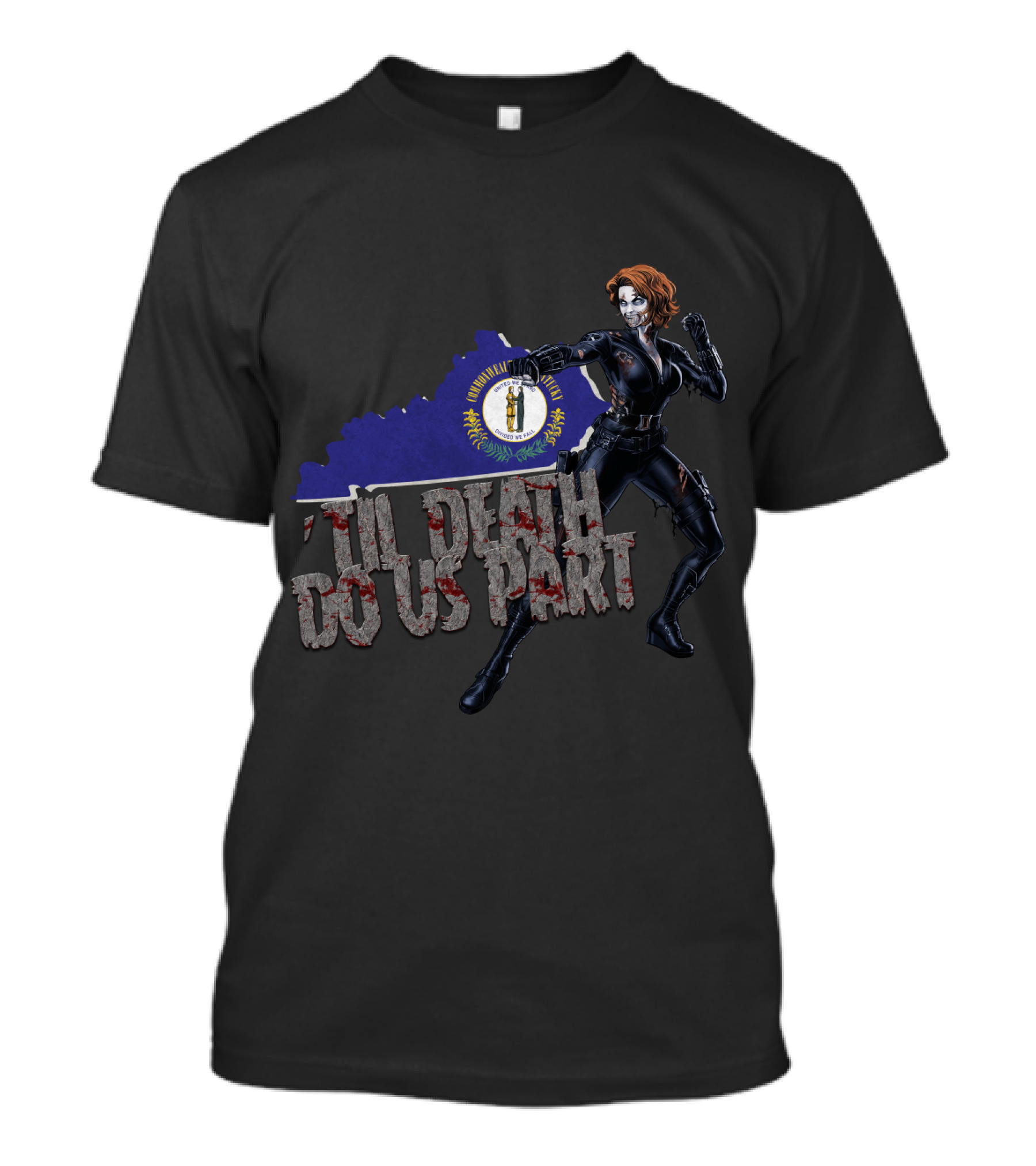 Til Death Do Us Part Black Widow Kentucky State Flag T-Shirt