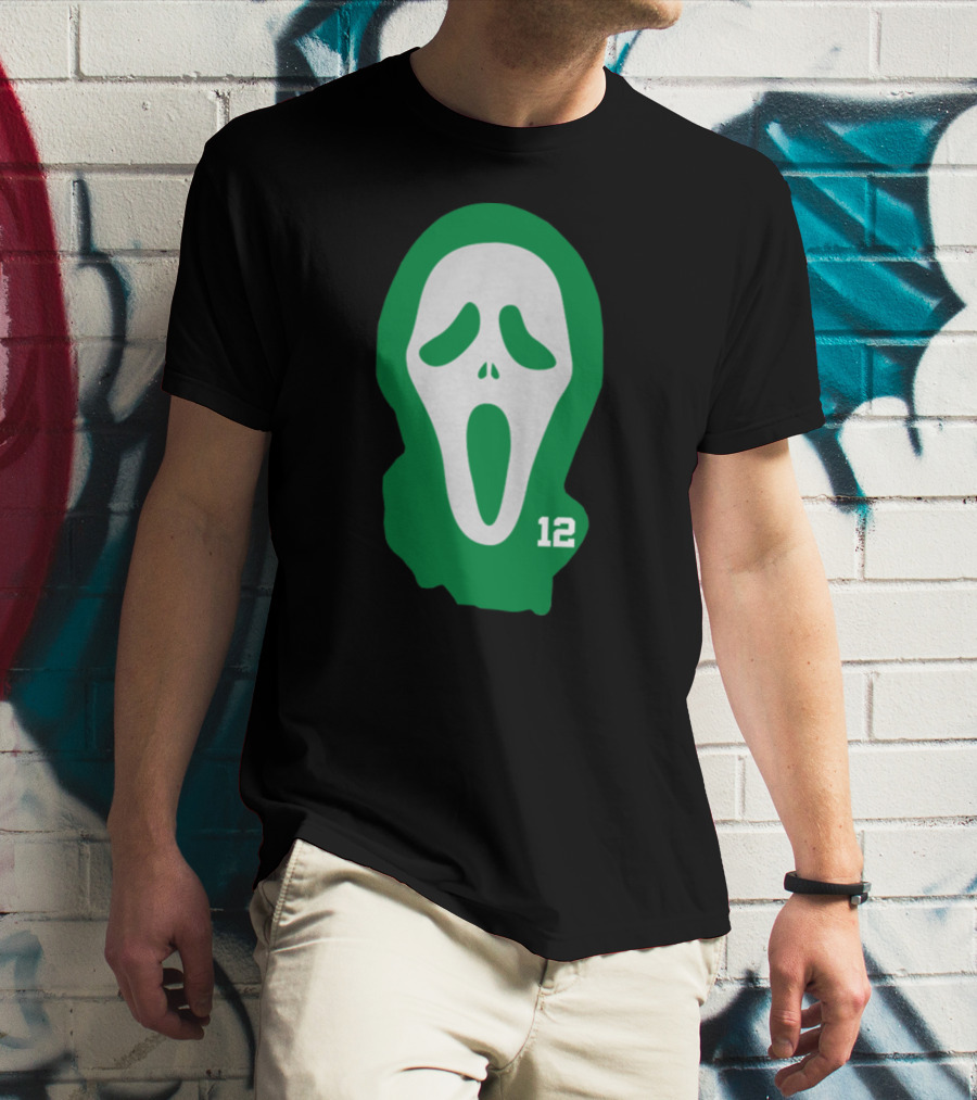 Basketball Team Scary Terry Rozier Scream Mask Number 12 Green T-Shirt