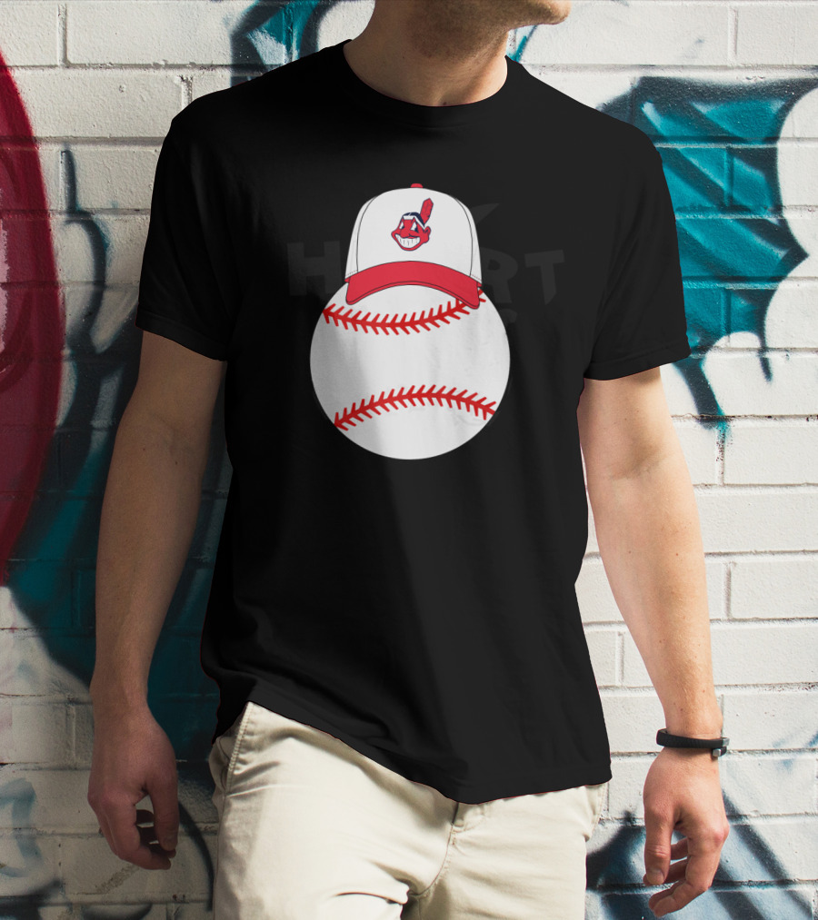 Cleveland Indians Logo On Baseball With Mickey Ears Cap T-Shirt
