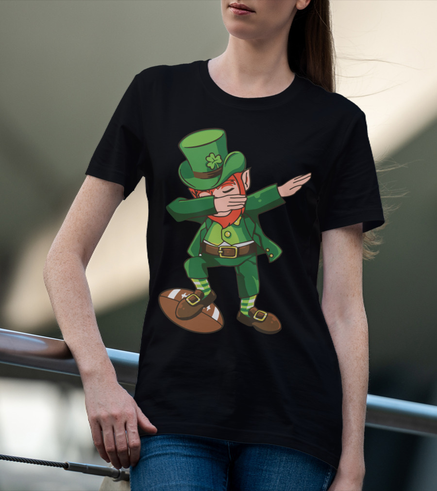 Leprechaun Dabbing On Football With Clover Hat T-Shirt