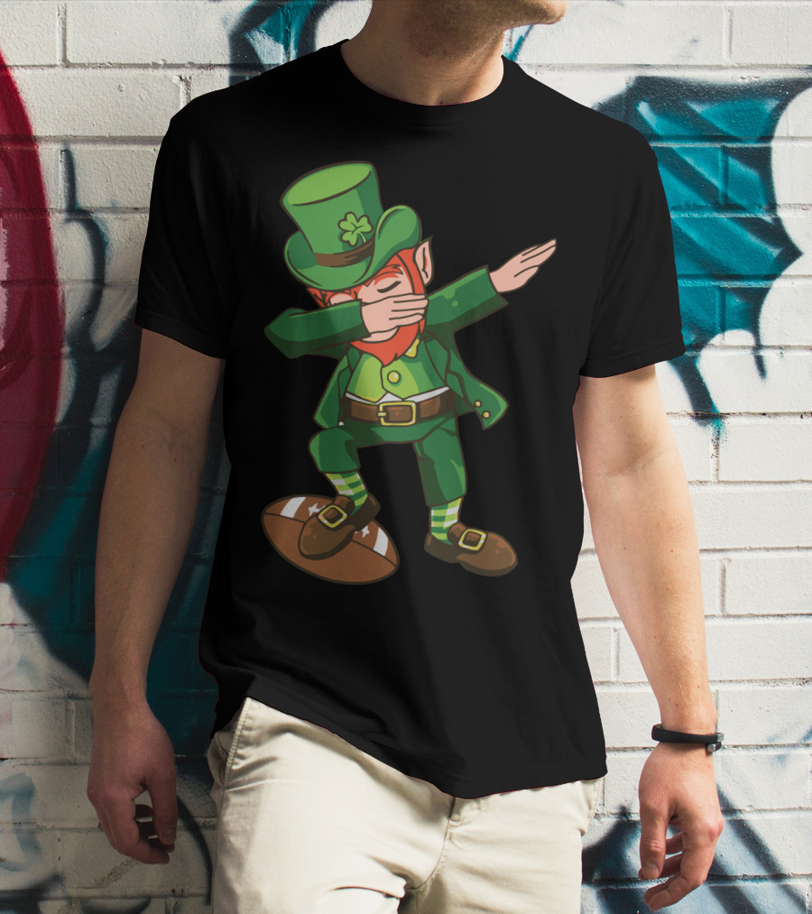 Leprechaun Dabbing On Football With Clover Hat T-Shirt