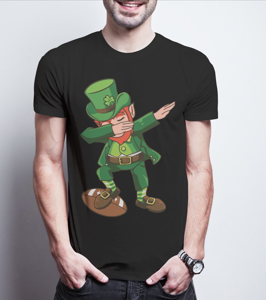 Leprechaun Dabbing On Football With Clover Hat T-Shirt