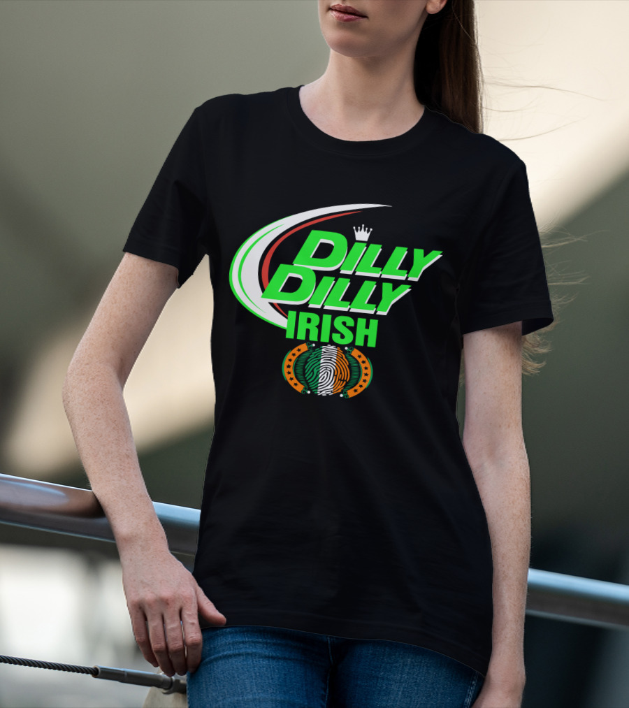Dilly Dilly Irish St Patrick's Day With Irish Flag And Crown Motif T-Shirt