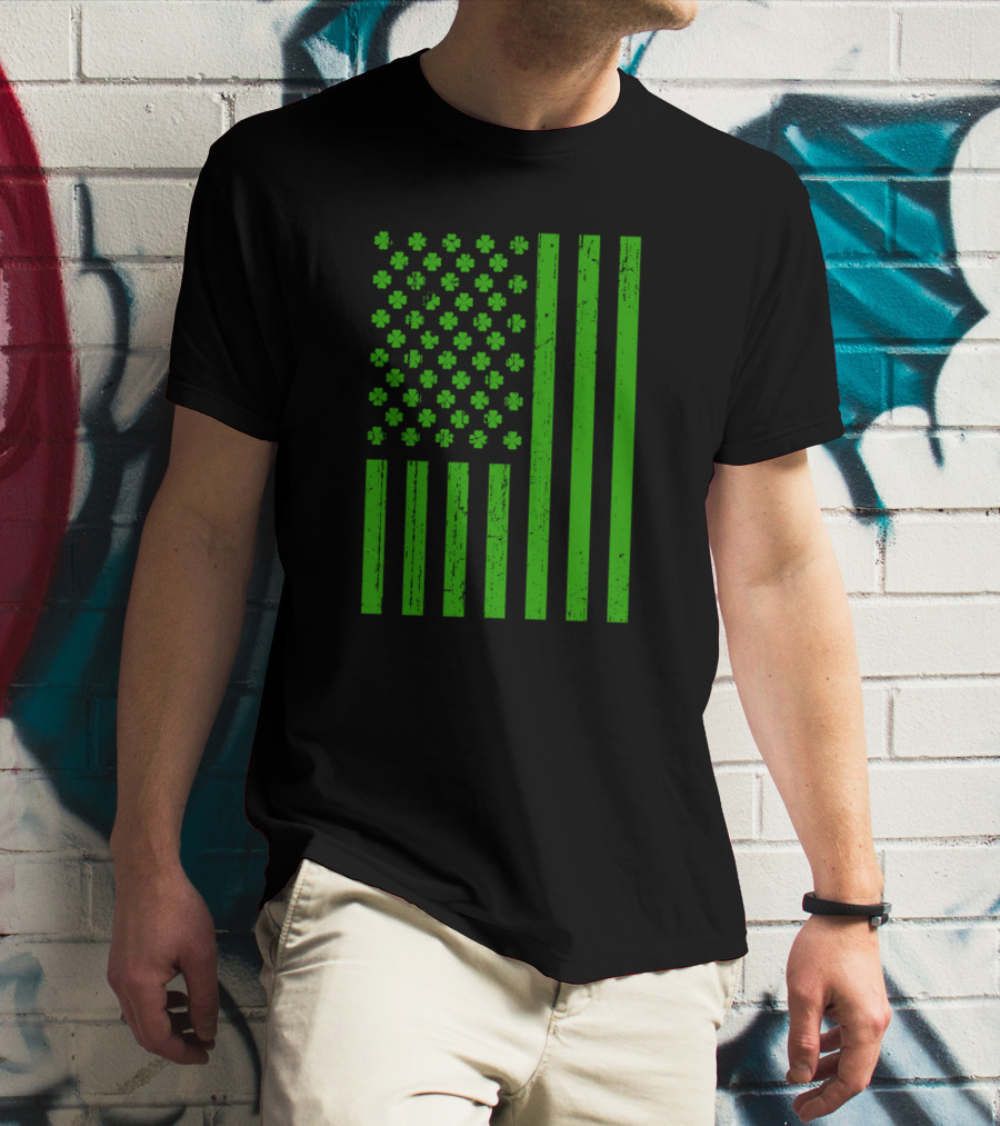 Happy St. Patrick's Day Shamrock American Flag Irish T-Shirt