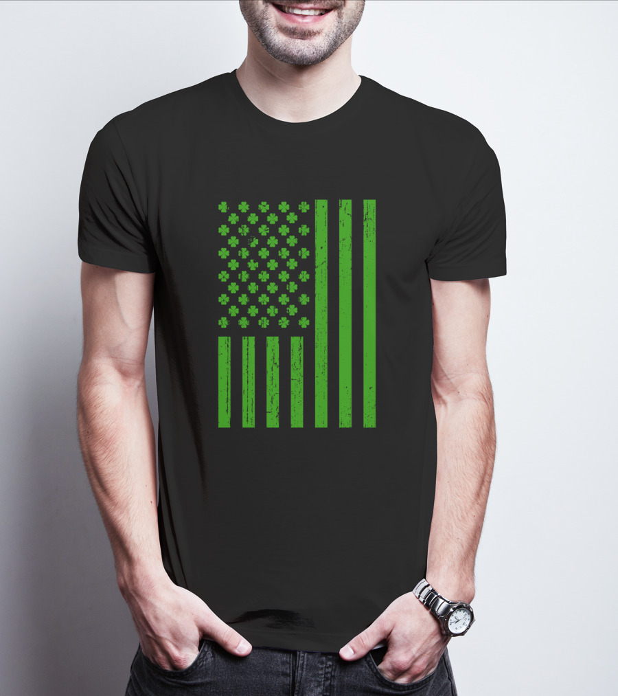 Happy St. Patrick's Day Shamrock American Flag Irish T-Shirt