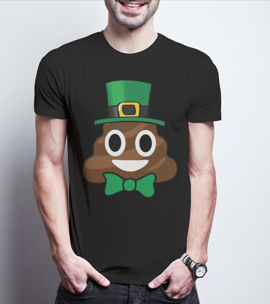 Leprechaun Poop Emoji With Green Bow Tie Funny St Patricks Day T-Shirt