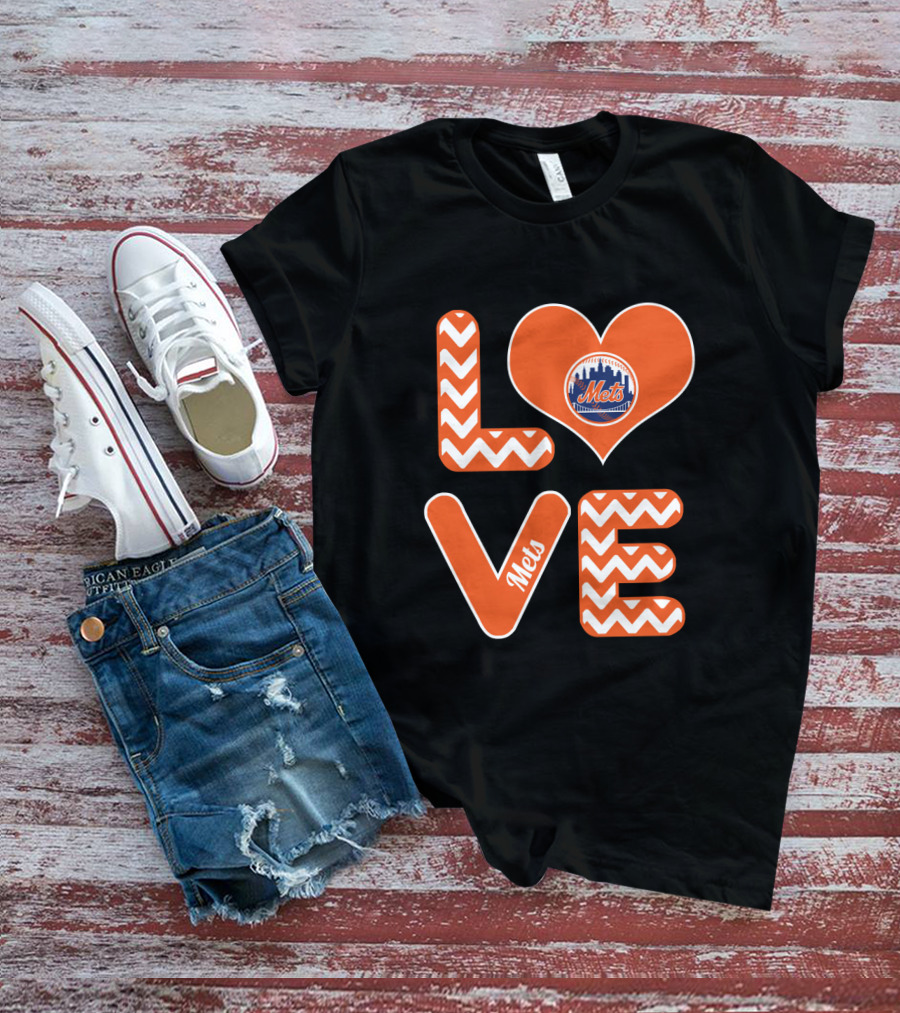 Love New York Mets Chevron Heart Logo Fans Baseball T-Shirt