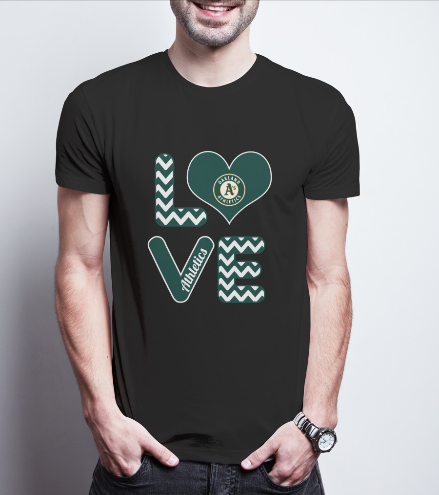 Oakland Athletics Baseball Fan Love With Heart And Chevron T-Shirt