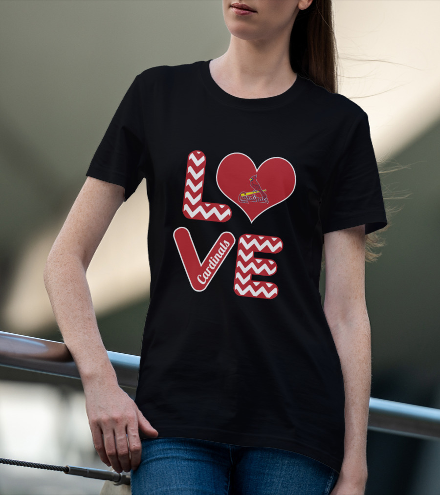 Love Cardinals Baseball Fans St Louis Zigzag Heart T-Shirt