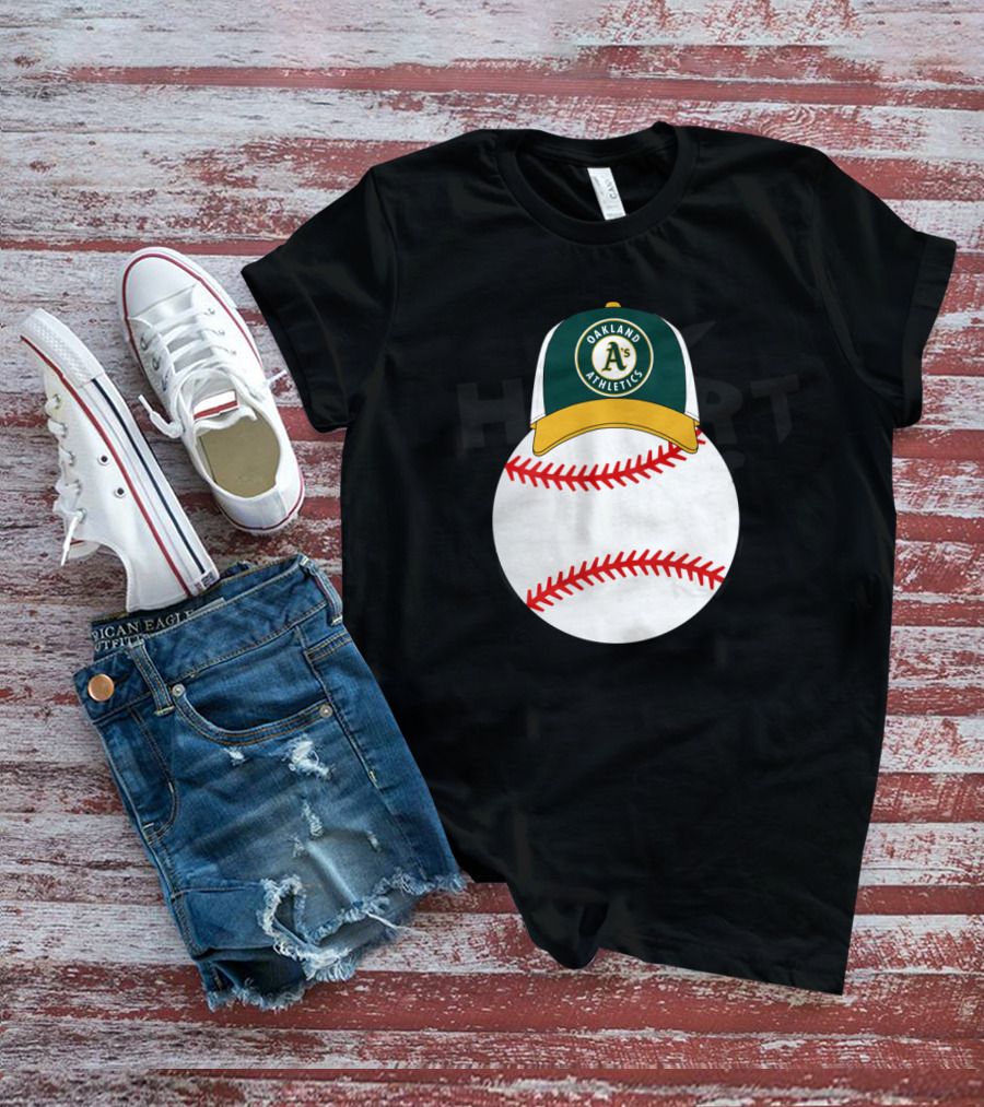 Oakland Athletics Baseball With Mickey Mouse Ears Hat T-Shirt