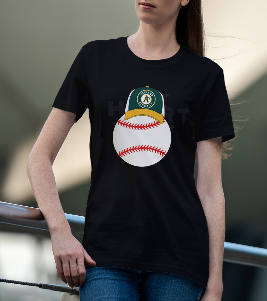 Oakland Athletics Baseball With Mickey Mouse Ears Hat T-Shirt