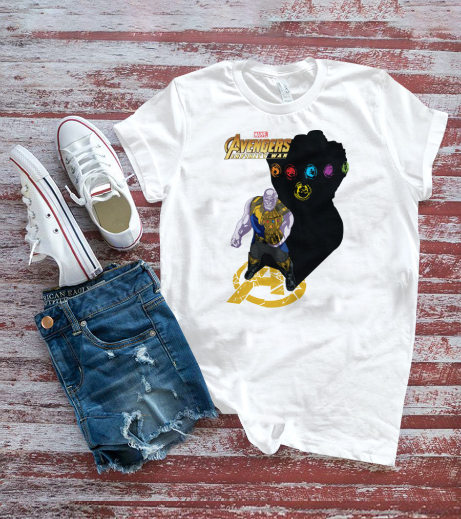 Avengers Infinity War Thanos With Gauntlet And Infinity Stones Shadow Marvel T-Shirt