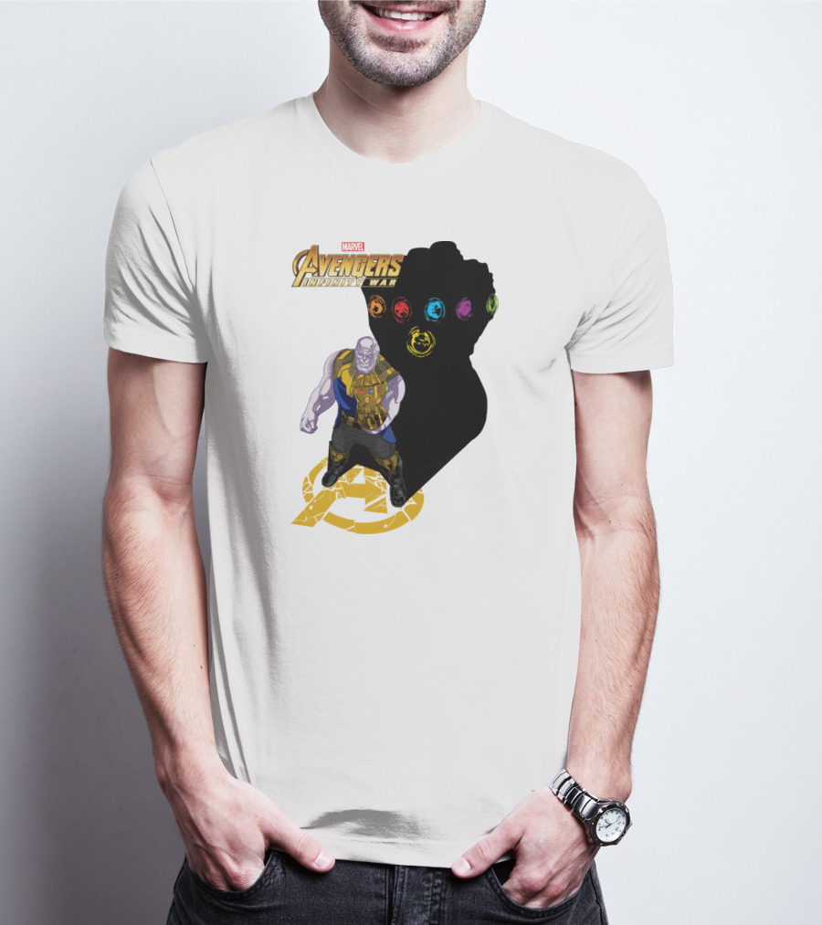 Avengers Infinity War Thanos With Gauntlet And Infinity Stones Shadow Marvel T-Shirt