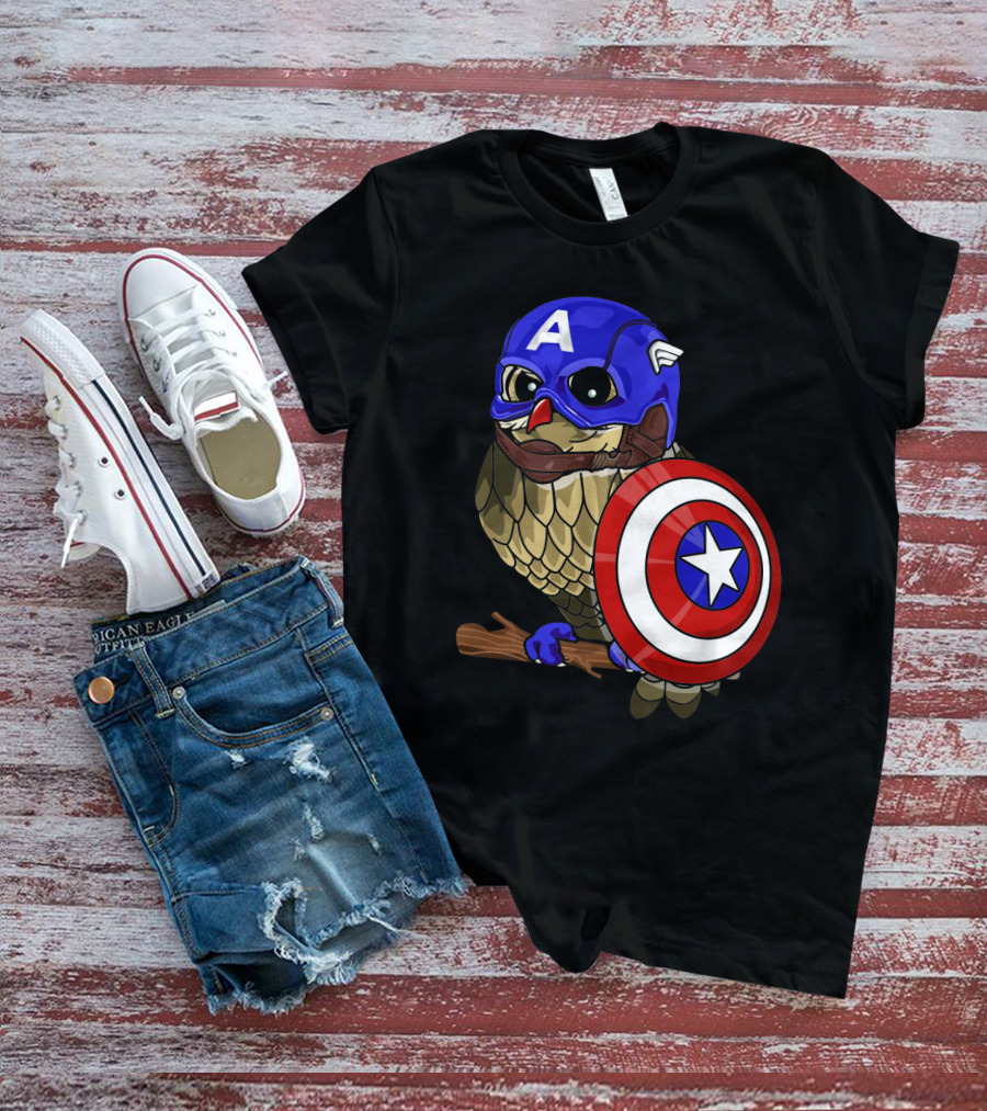Captain America Owl Holding Shield Owlvengers Crossover T-Shirt