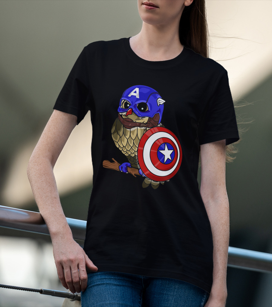 Captain America Owl Holding Shield Owlvengers Crossover T-Shirt