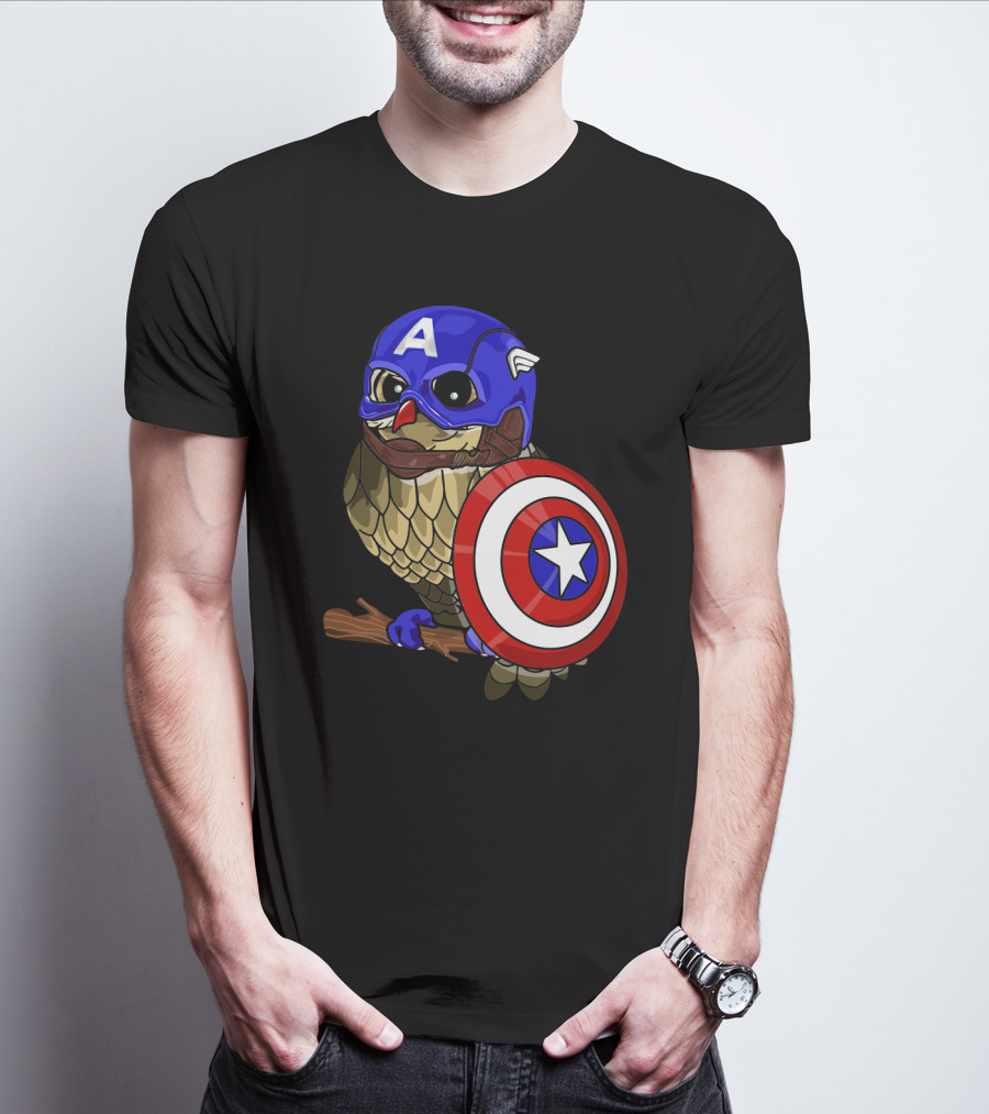 Captain America Owl Holding Shield Owlvengers Crossover T-Shirt