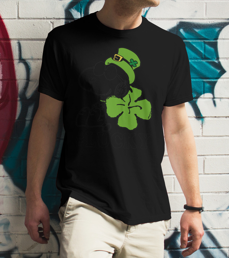#Lucky Snoopy St. Patrick's Day Clover Hat Peanuts T-Shirt