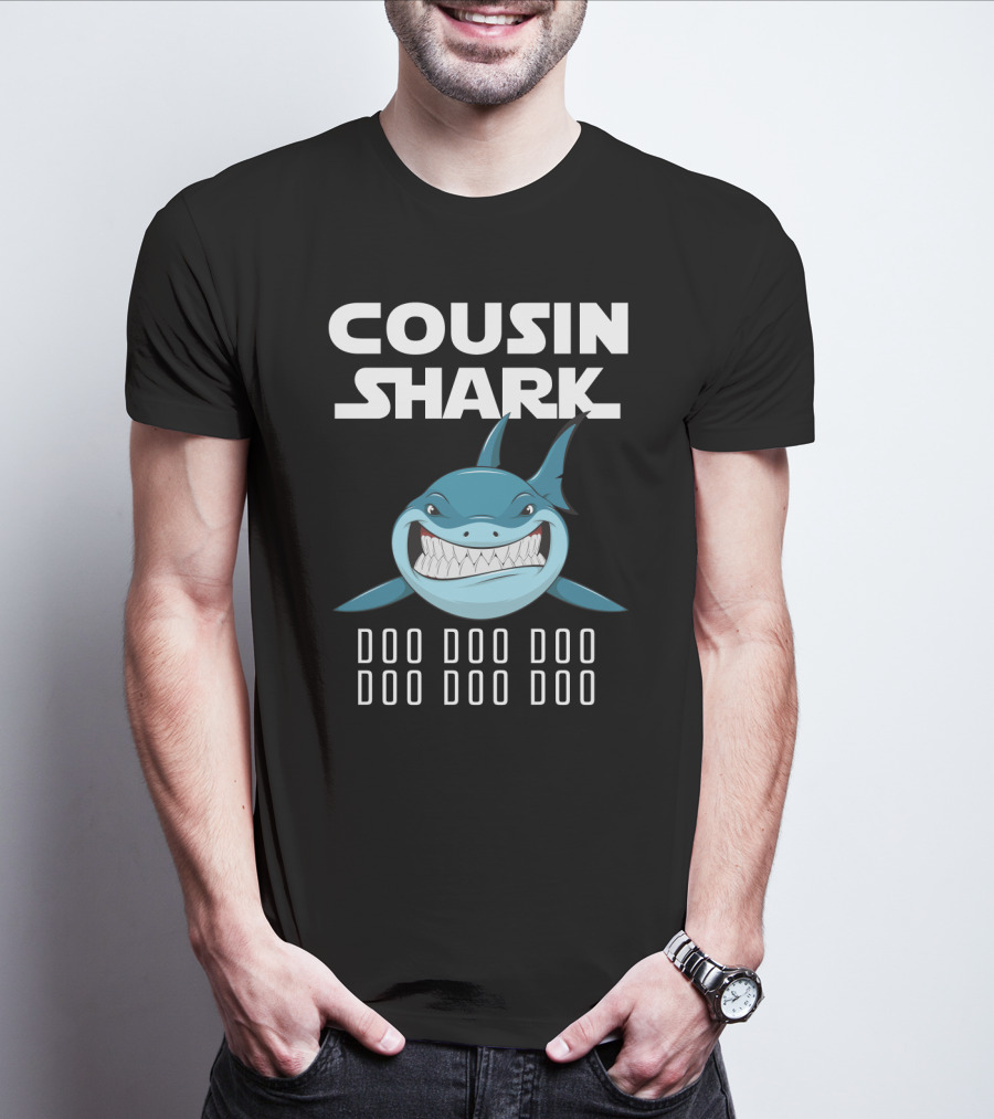Cousin Shark Doo Doo Doo Cartoon Blue Shark Graphics T-Shirt