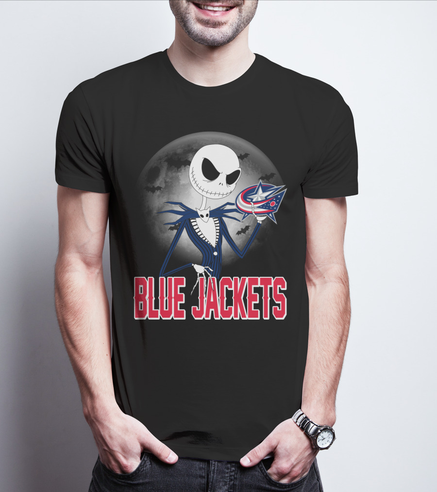 Jack Skellington Columbus Blue Jackets Halloween Fan Logo Moon Background T-Shirt