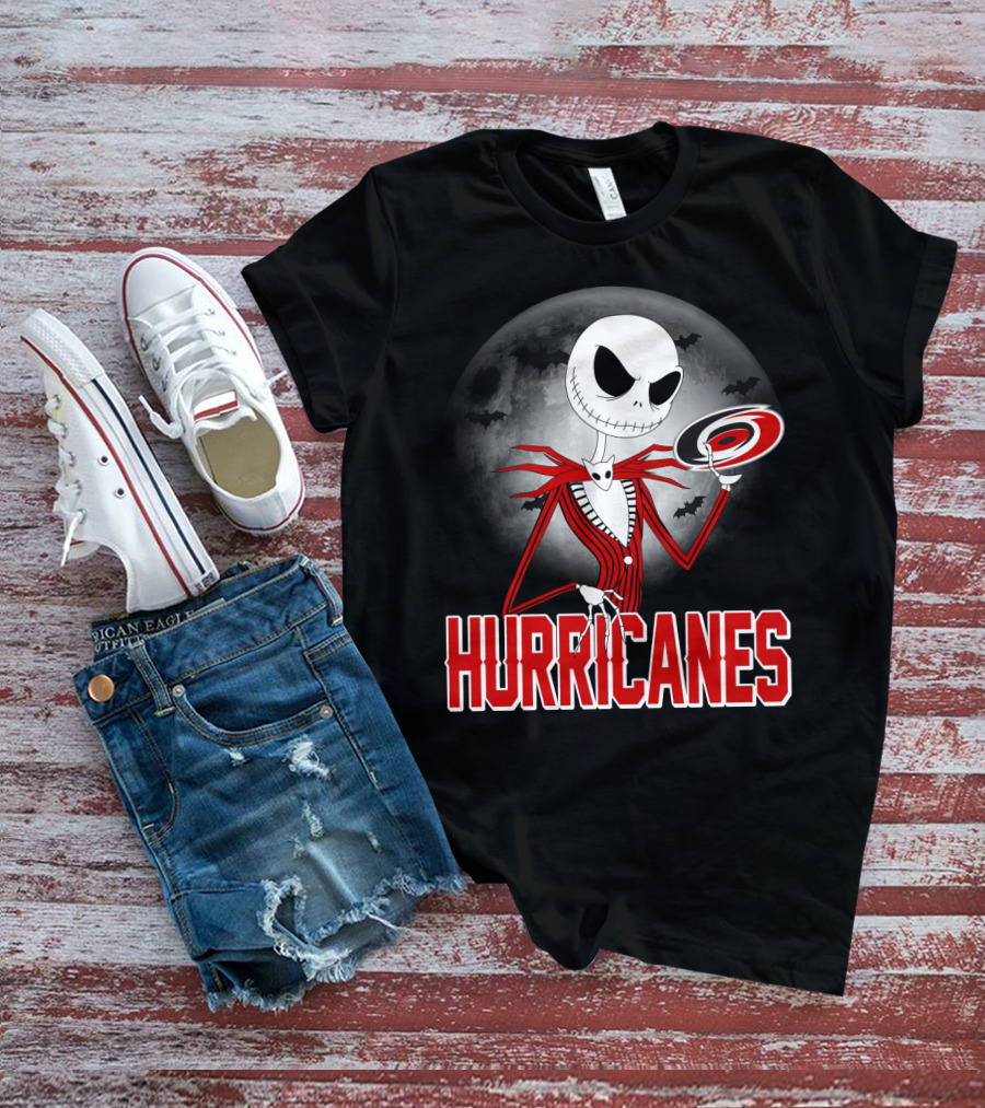 Jack Skellington Carolina Hurricanes Halloween Moon T-Shirt