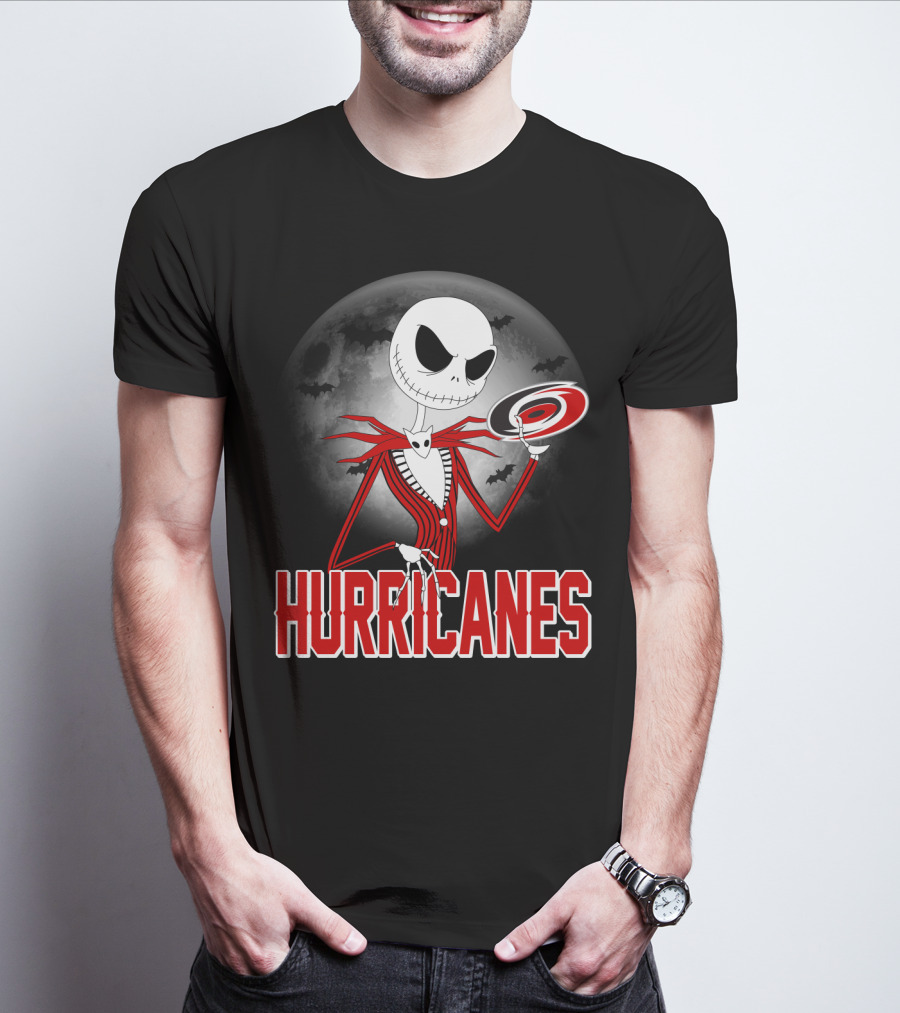 Jack Skellington Carolina Hurricanes Halloween Moon T-Shirt