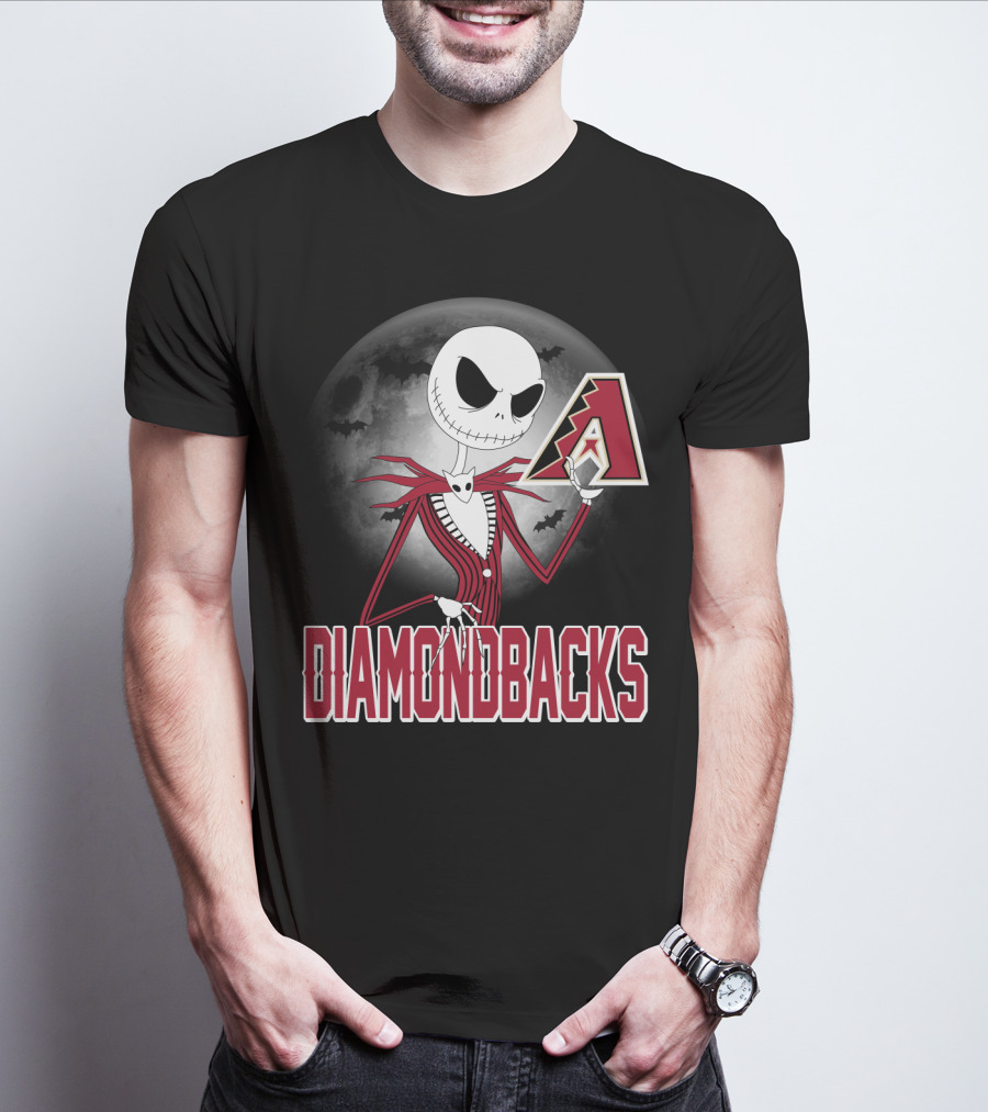 Jack Skellington Halloween Arizona Diamondbacks Moon And Bats T-Shirt