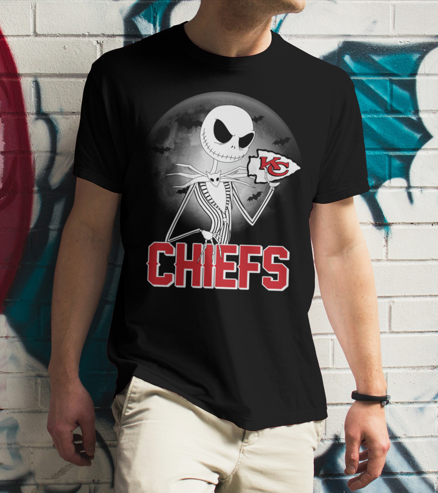 Jack Skellington Kansas City Chiefs Halloween Moon T-Shirt