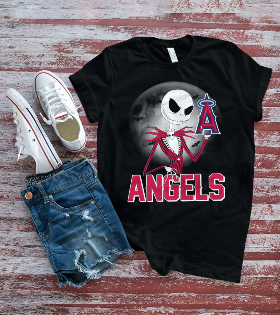 Jack Skellington Los Angeles Angels Halloween Moon Motif T-Shirt