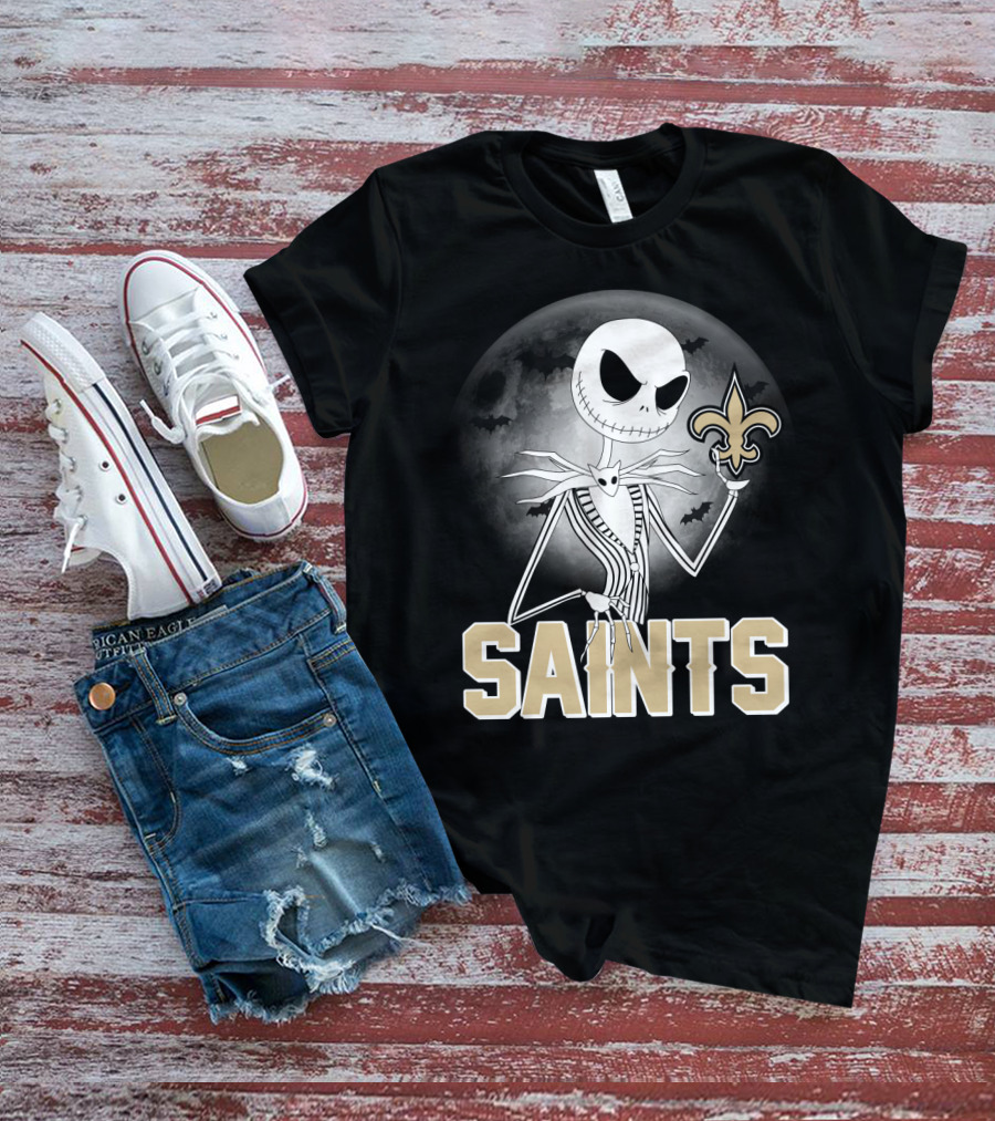 Jack Skellington Holding Fleur-De-Lis Halloween New Orleans Saints T-Shirt