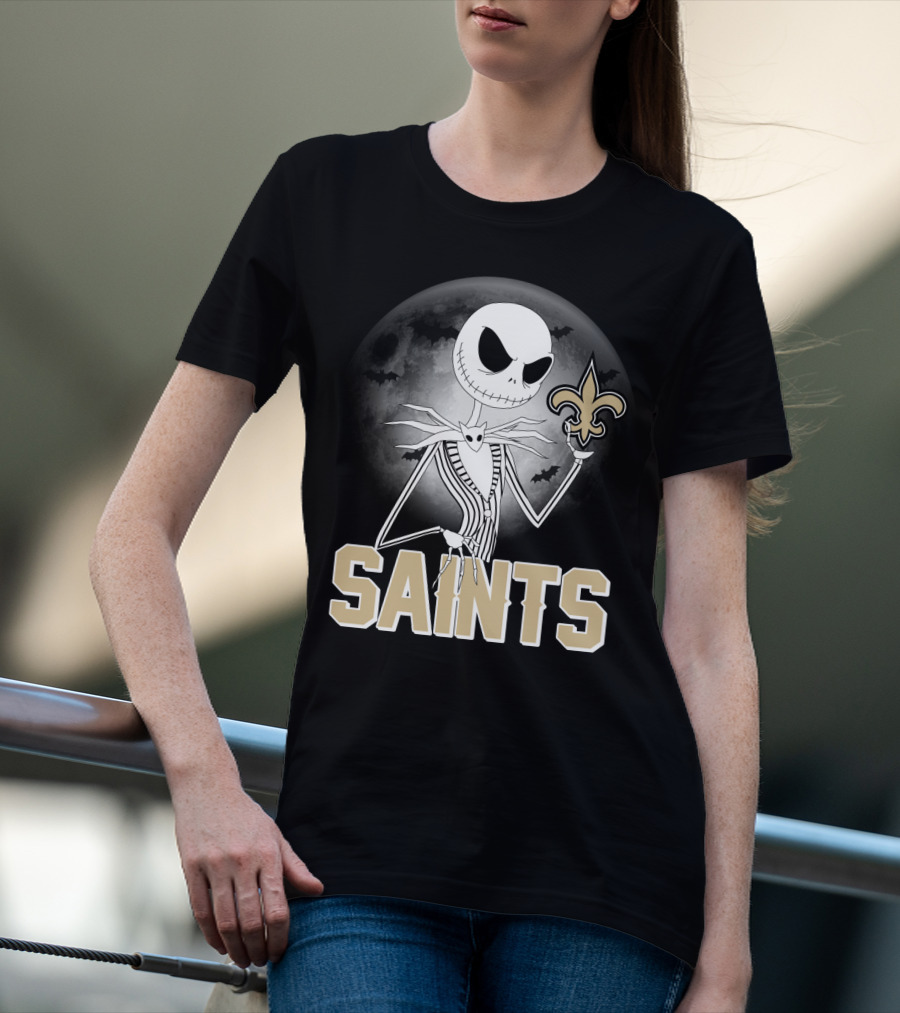 Jack Skellington Holding Fleur-De-Lis Halloween New Orleans Saints T-Shirt