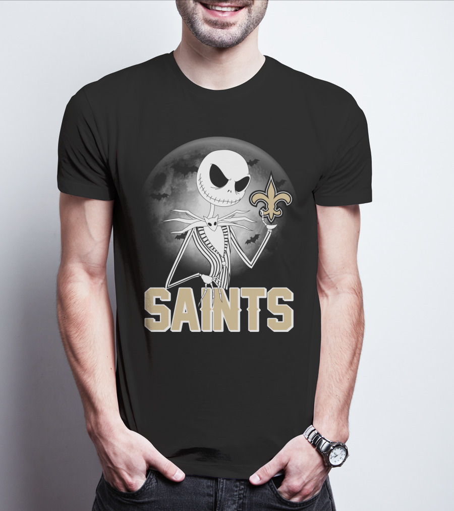 Jack Skellington Holding Fleur-De-Lis Halloween New Orleans Saints T-Shirt