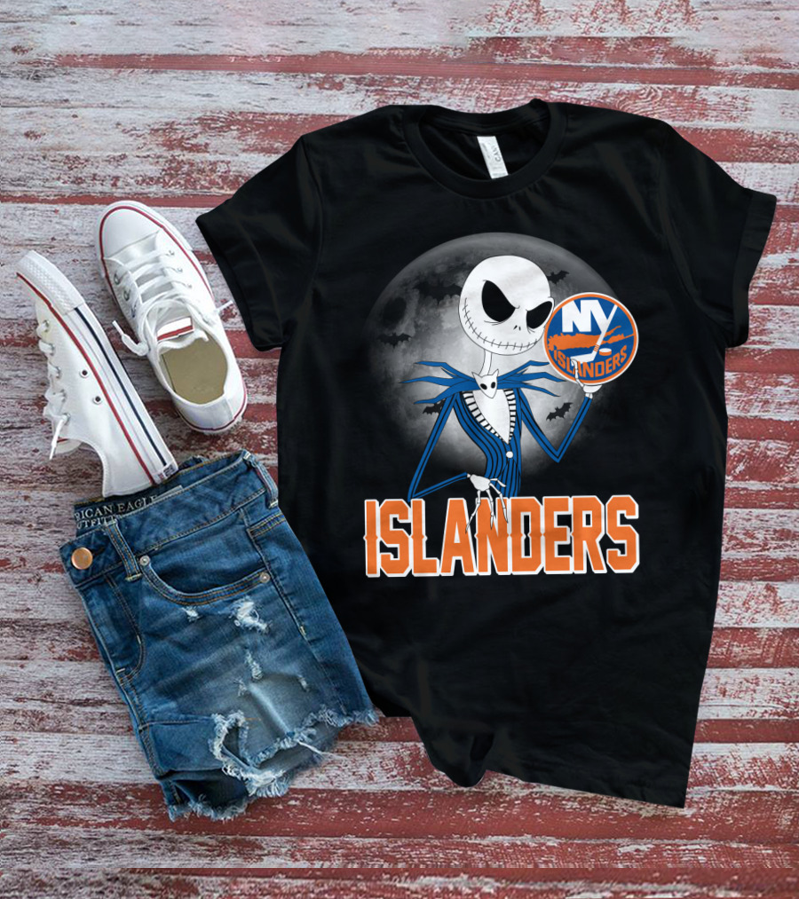 Jack Skellington Halloween NY Islanders Moon Background T-Shirt