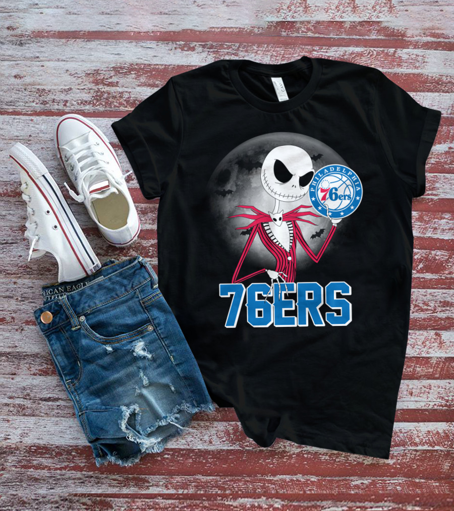 Jack Skellington Philadelphia 76ers Halloween Moon T-Shirt