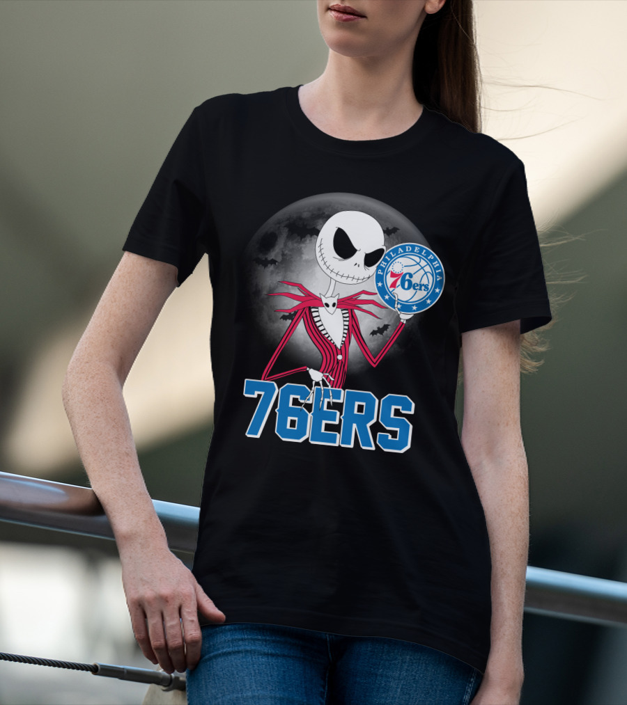 Jack Skellington Philadelphia 76ers Halloween Moon T-Shirt