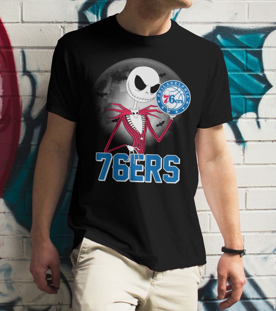 Jack Skellington Philadelphia 76ers Halloween Moon T-Shirt