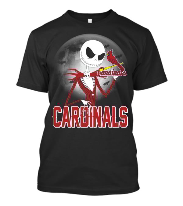Cardinals Jack Skeleton Halloween St. Louis Cardinals Logo Moon Background T-Shirt