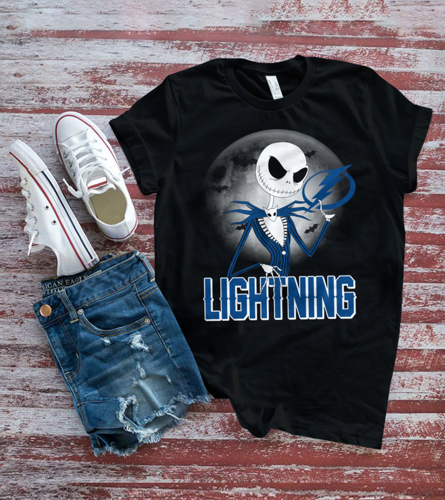 Jack Skellington Tampa Bay Lightning Halloween Moon Scene T-Shirt