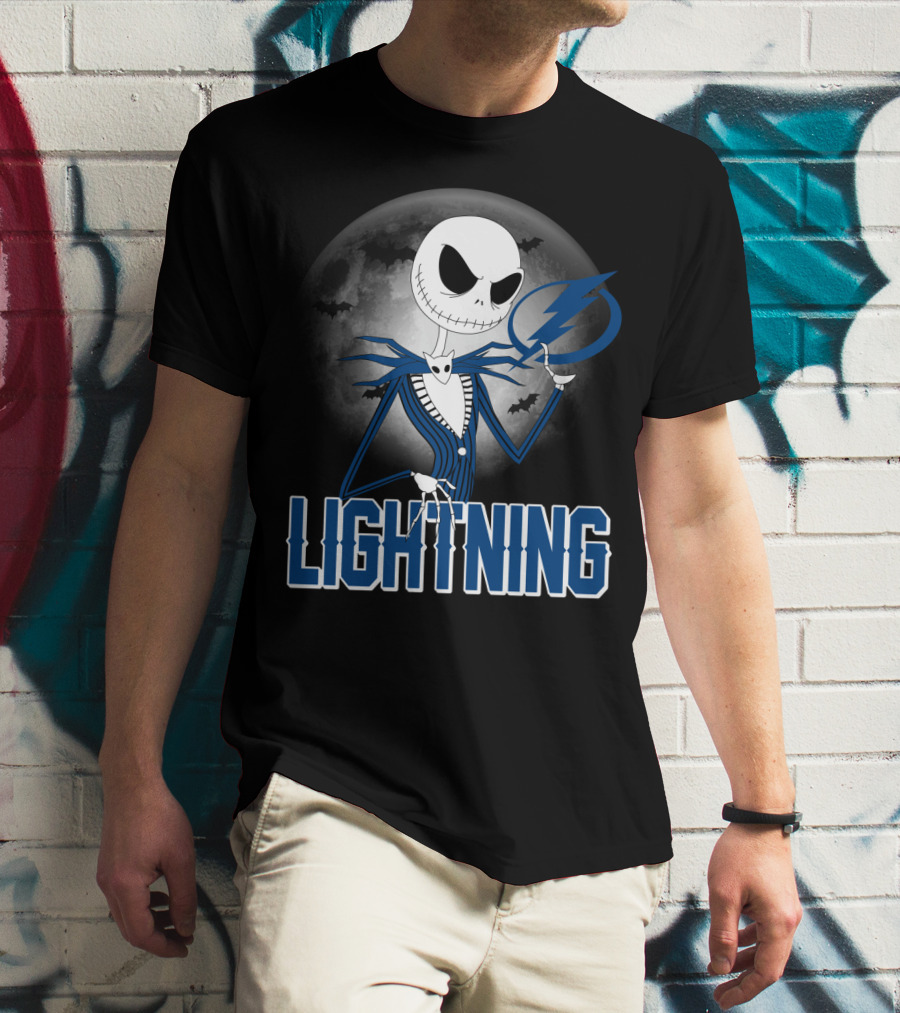 Jack Skellington Tampa Bay Lightning Halloween Moon Scene T-Shirt