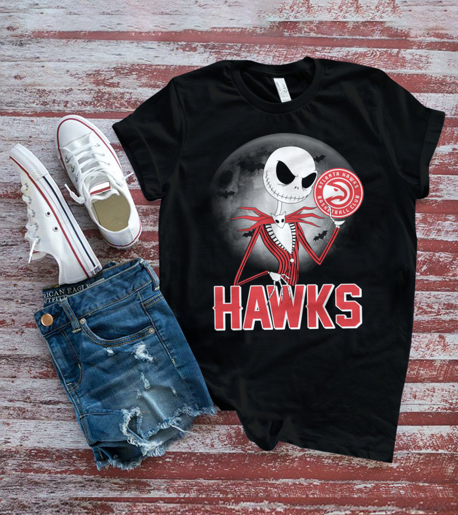 Atlanta Hawks Basketball Club Jack Skellington Halloween Hawks T-Shirt