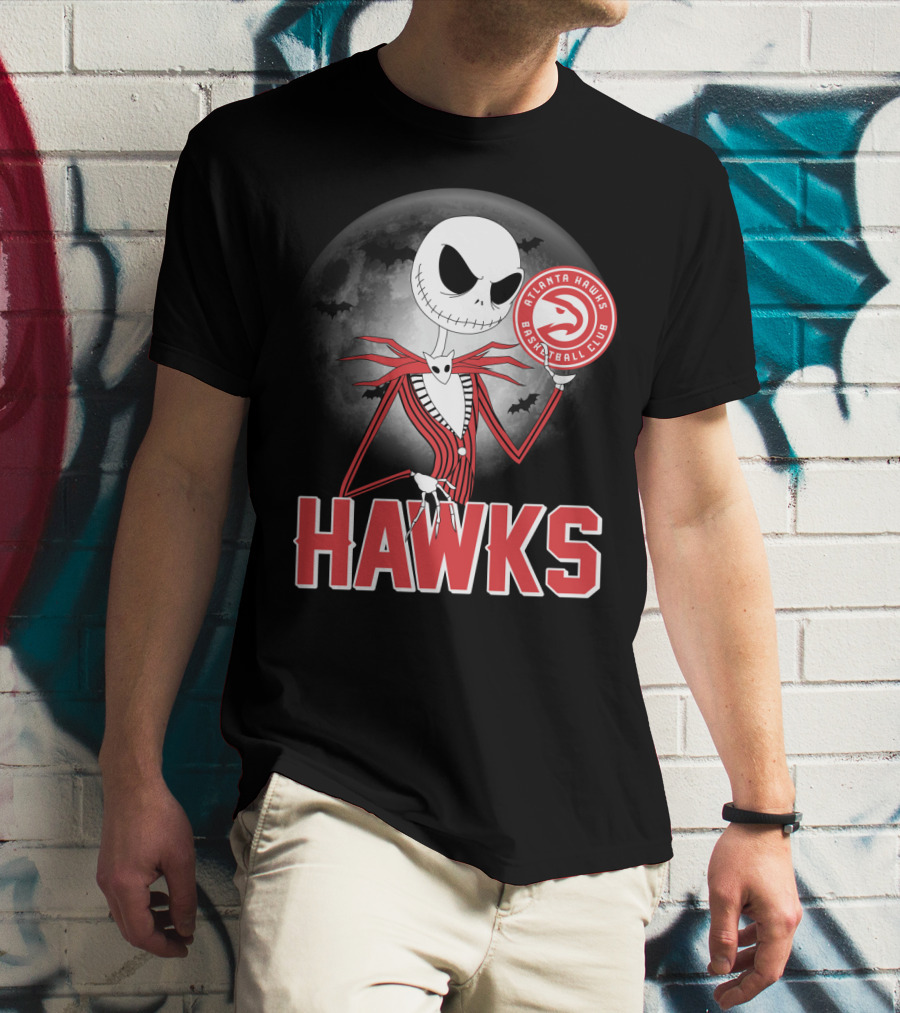 Atlanta Hawks Basketball Club Jack Skellington Halloween Hawks T-Shirt