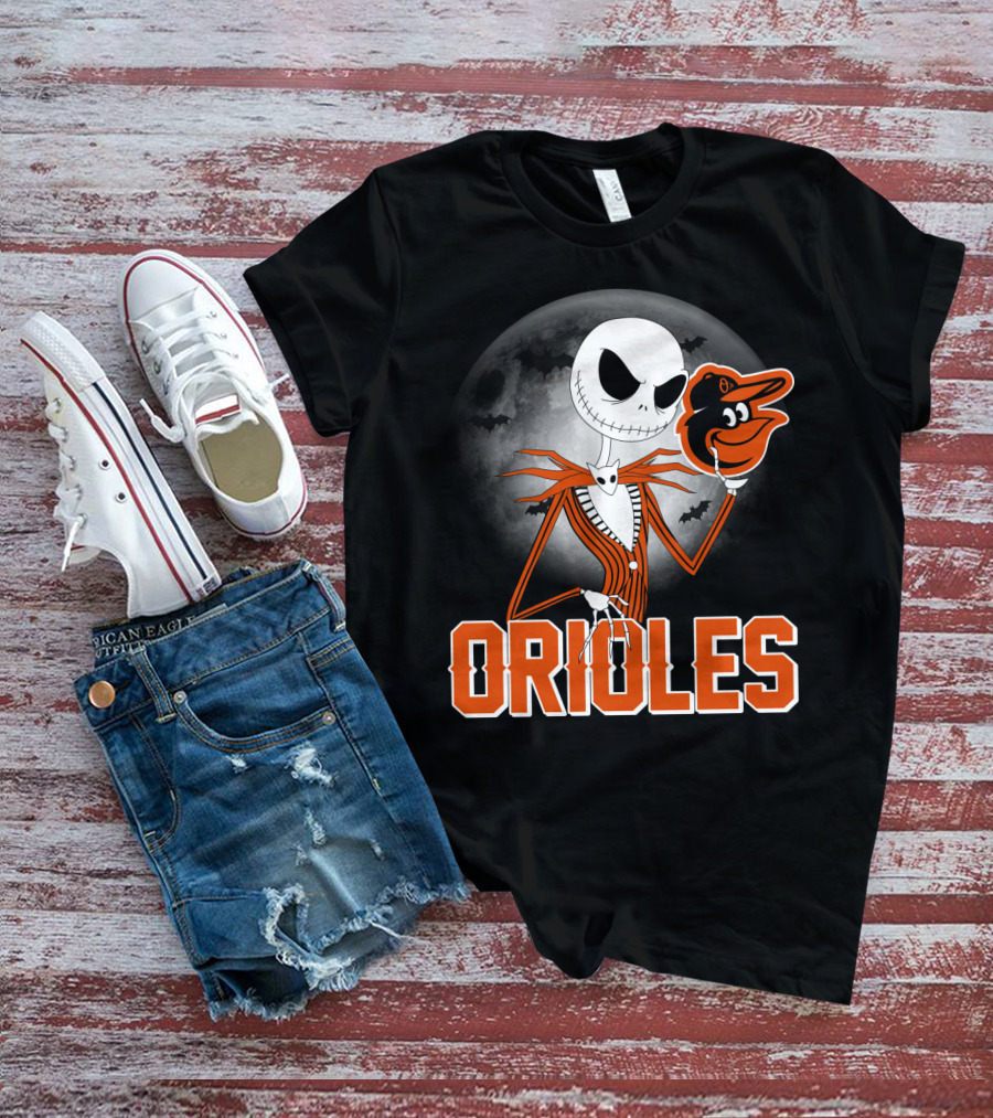 Jack Skellington Halloween Orioless Moon Bat T-Shirt